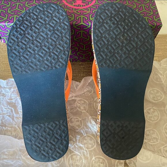 Tori Burch Cut-Out Platform Wedge Flip-Flops in Orange - Picture 4 of 5